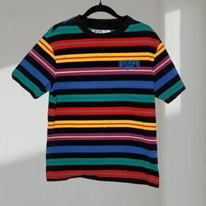 Guess Multicolor Striped Logo T-Shirt – Black/Rainbow (Women’s XS / TP)